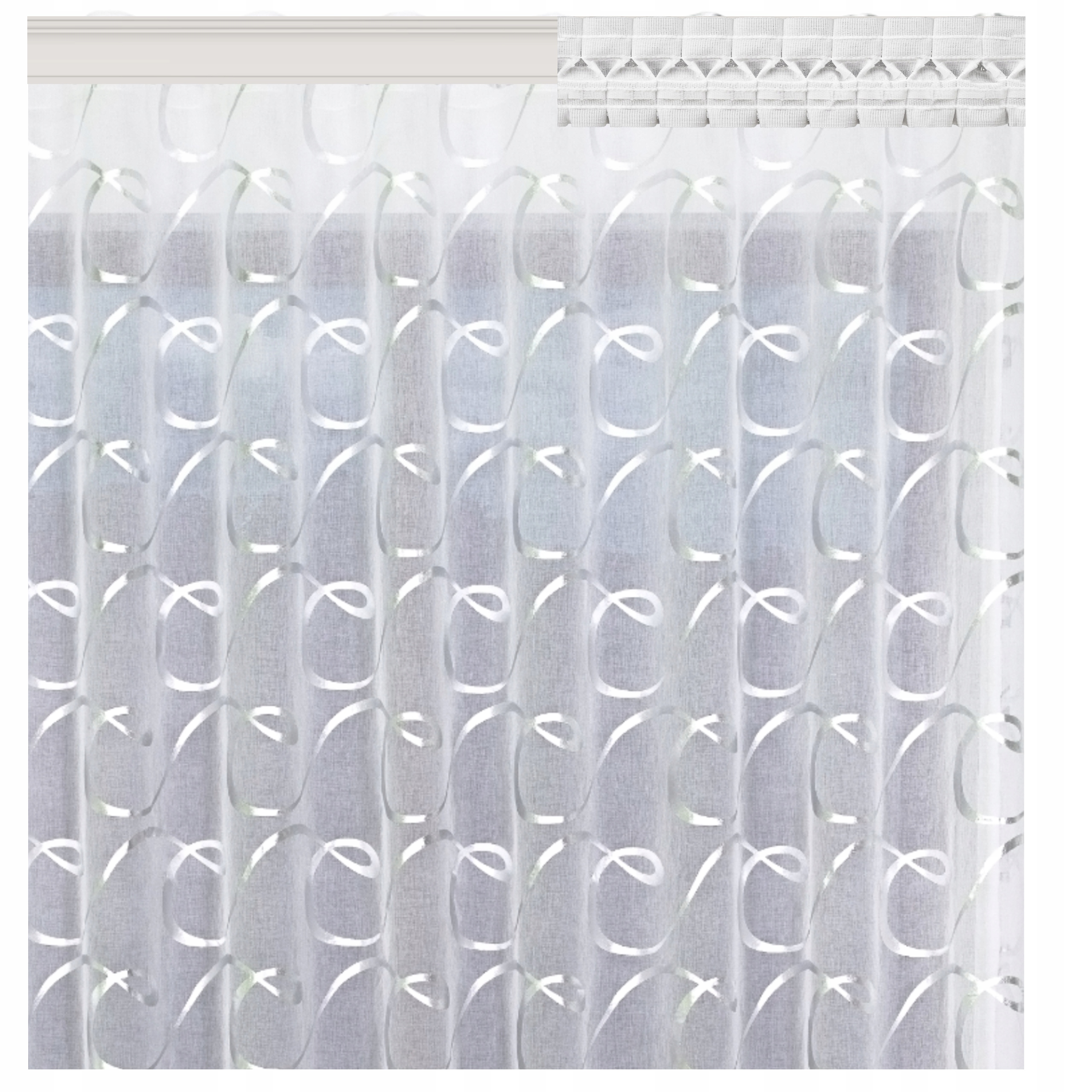 Hotová Záclona Celeste olověná etamin stříbrný potisk 450x170 žabková páska