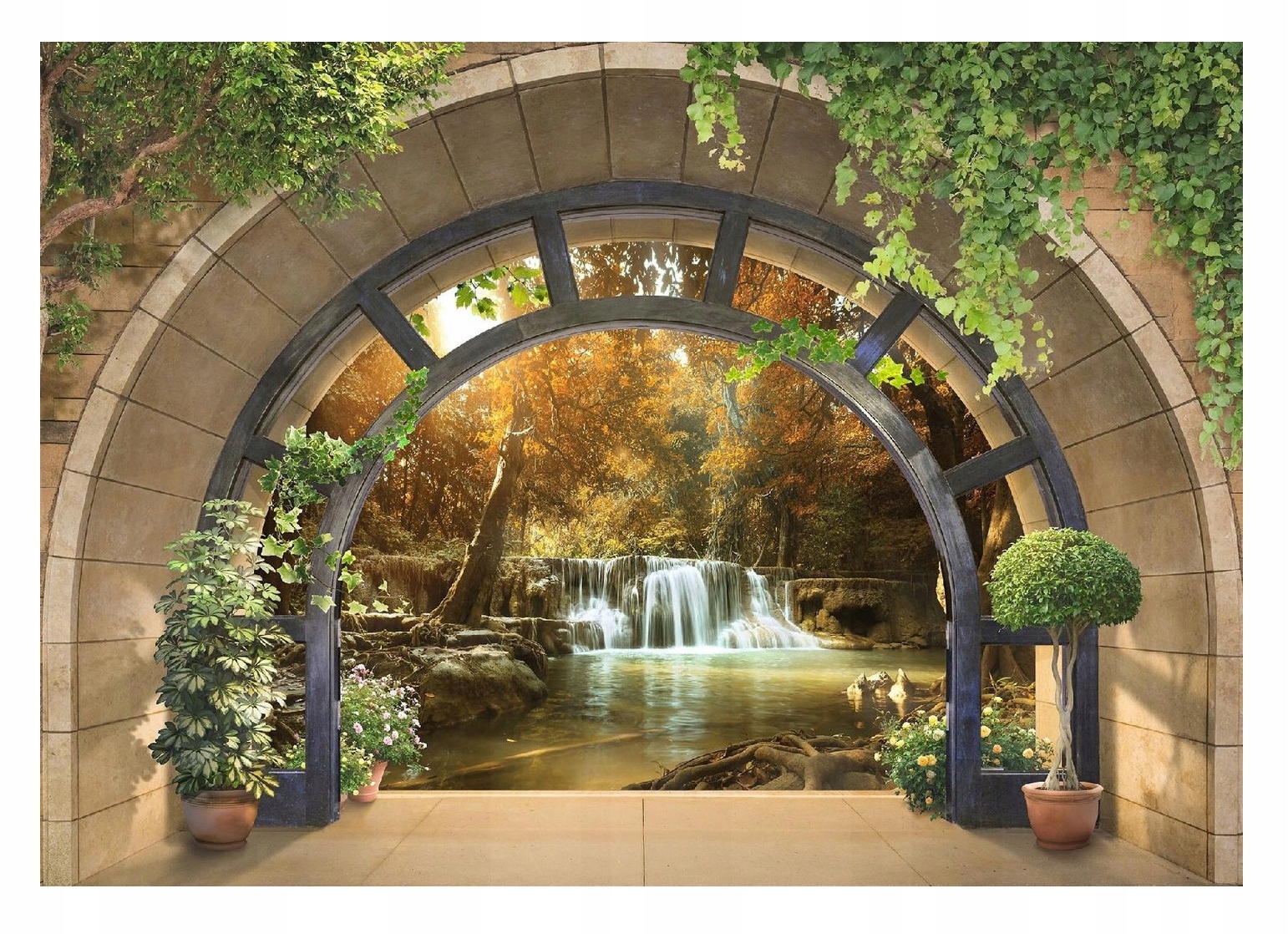 Fototapeta 3D Optický Vodopád Les Stromy 416x254