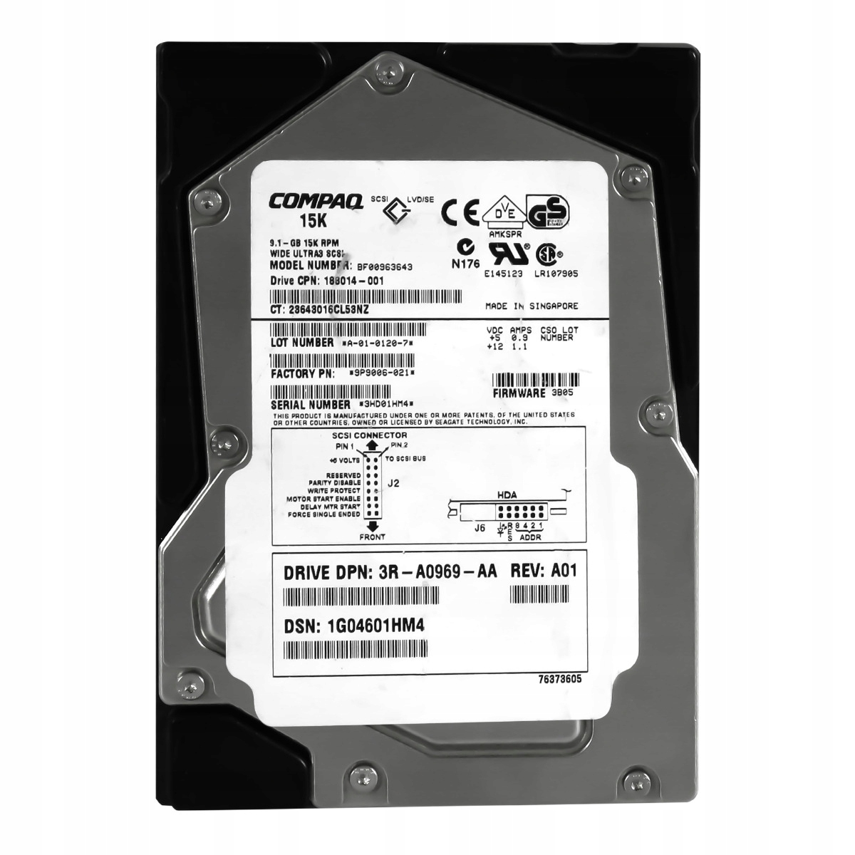 Compaq 188014-001 9,1 Gb 15K 4MB Scsi Ultra3 3,5'' BF00963643