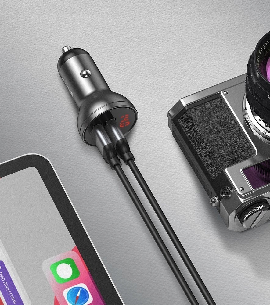 Ładowarka samochodowa 3w1 Baseus + kabel USB Typ C / micro USB/ Lightning Długość przewodu 1.2 m