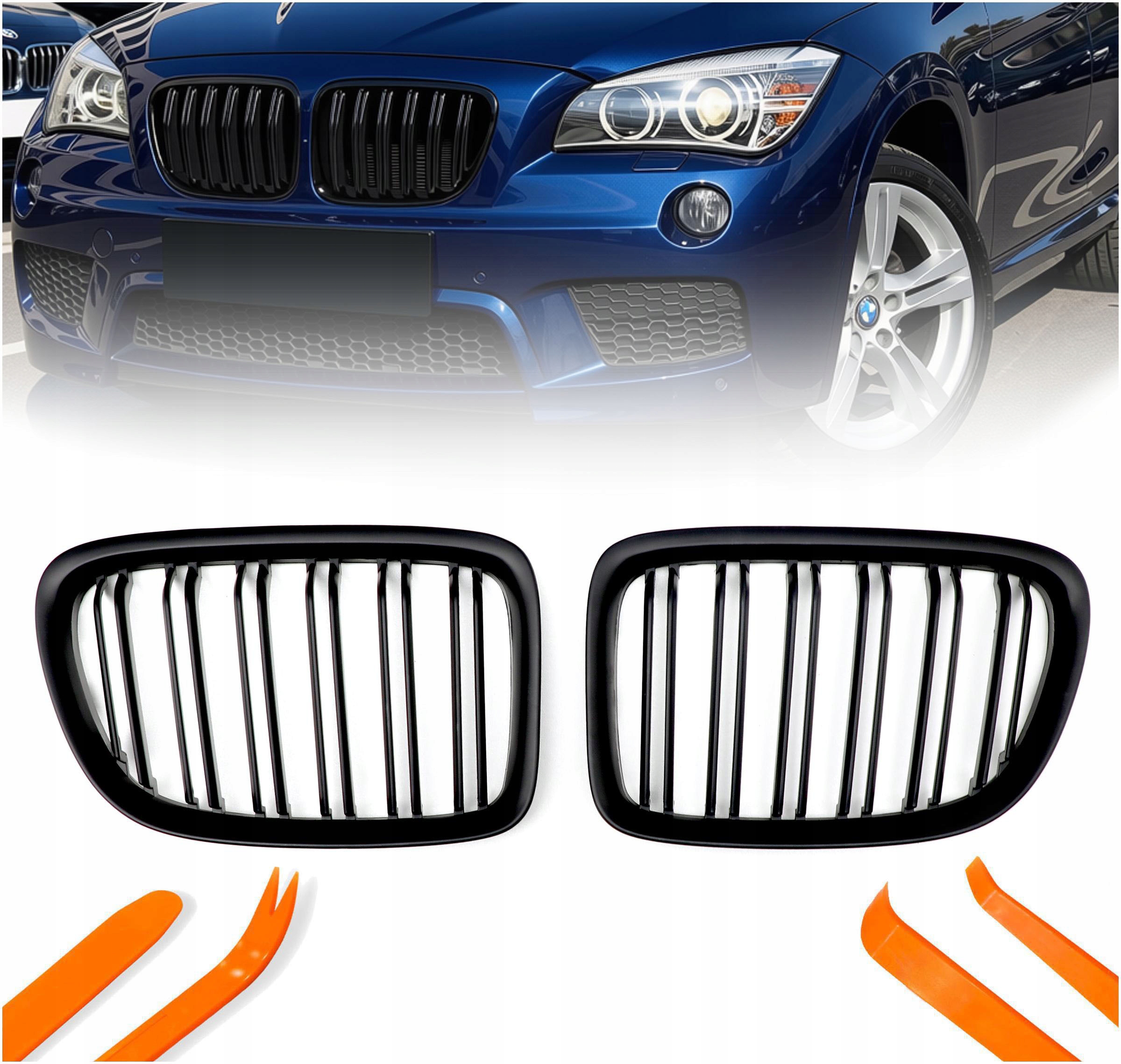 Atrapa Gril Ledvinový Bmw X1 E84 Černý Mat 2 Žebra 2012-2016