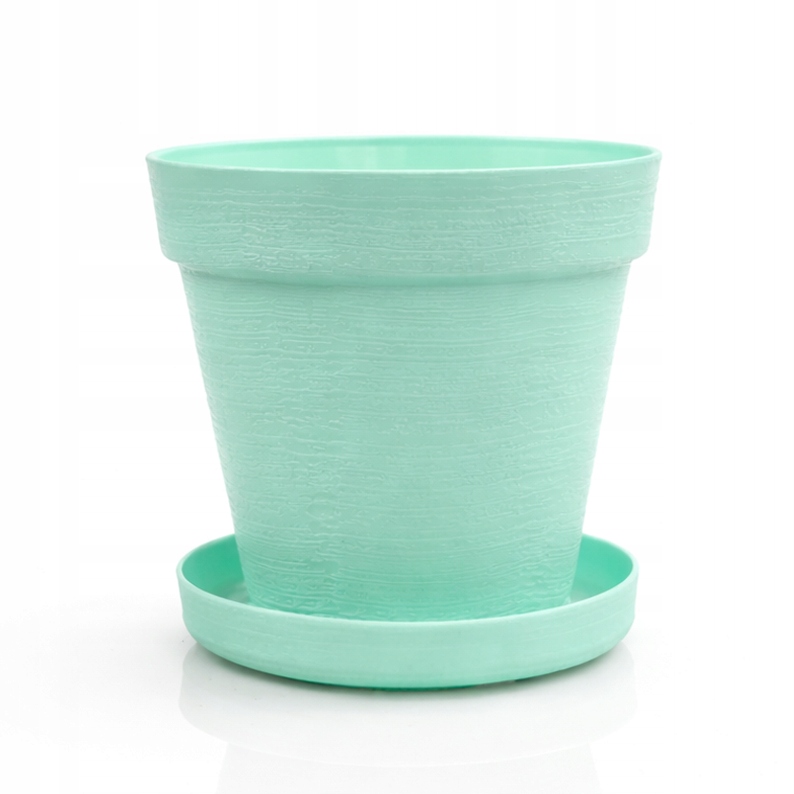 Doniczka LOFT 12 cm + Dopasowana Podstawka, ZIELONY PASTELOWY