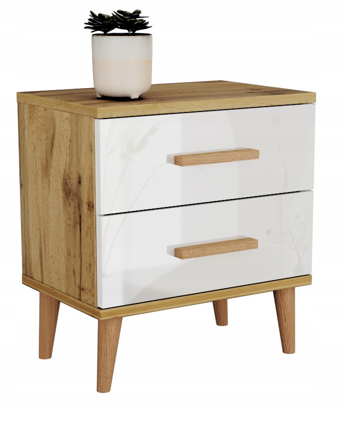 Szafka nocna OSLO2 Styl Skandynawski W/B Połysk