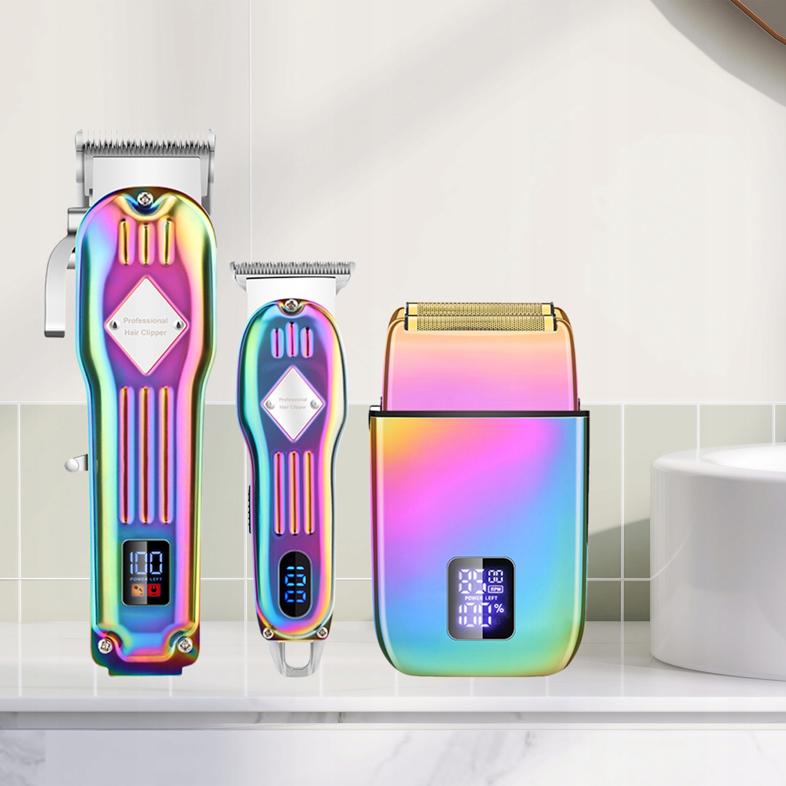 Profesionální bezdrátová kadeřnická sada s LCD displejem a 9 vodicími hřebeny