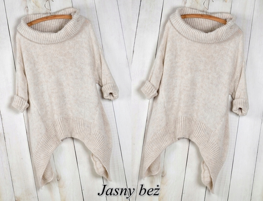 CIEPŁY GRUBY SWETER ASYMETRYCZNY GOLF WEŁNA 151 Kolor zielony