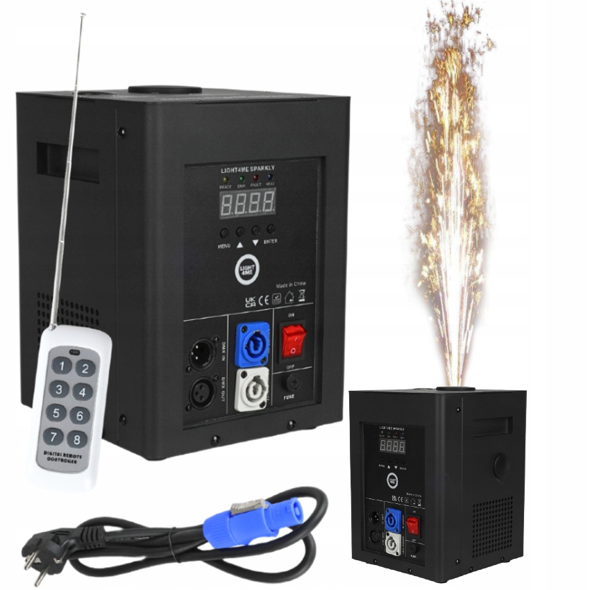LIGHT4ME Sparkly Wytwornica Iskier Zimne Ognie 600W DMX Pilot Bezprzew 5M