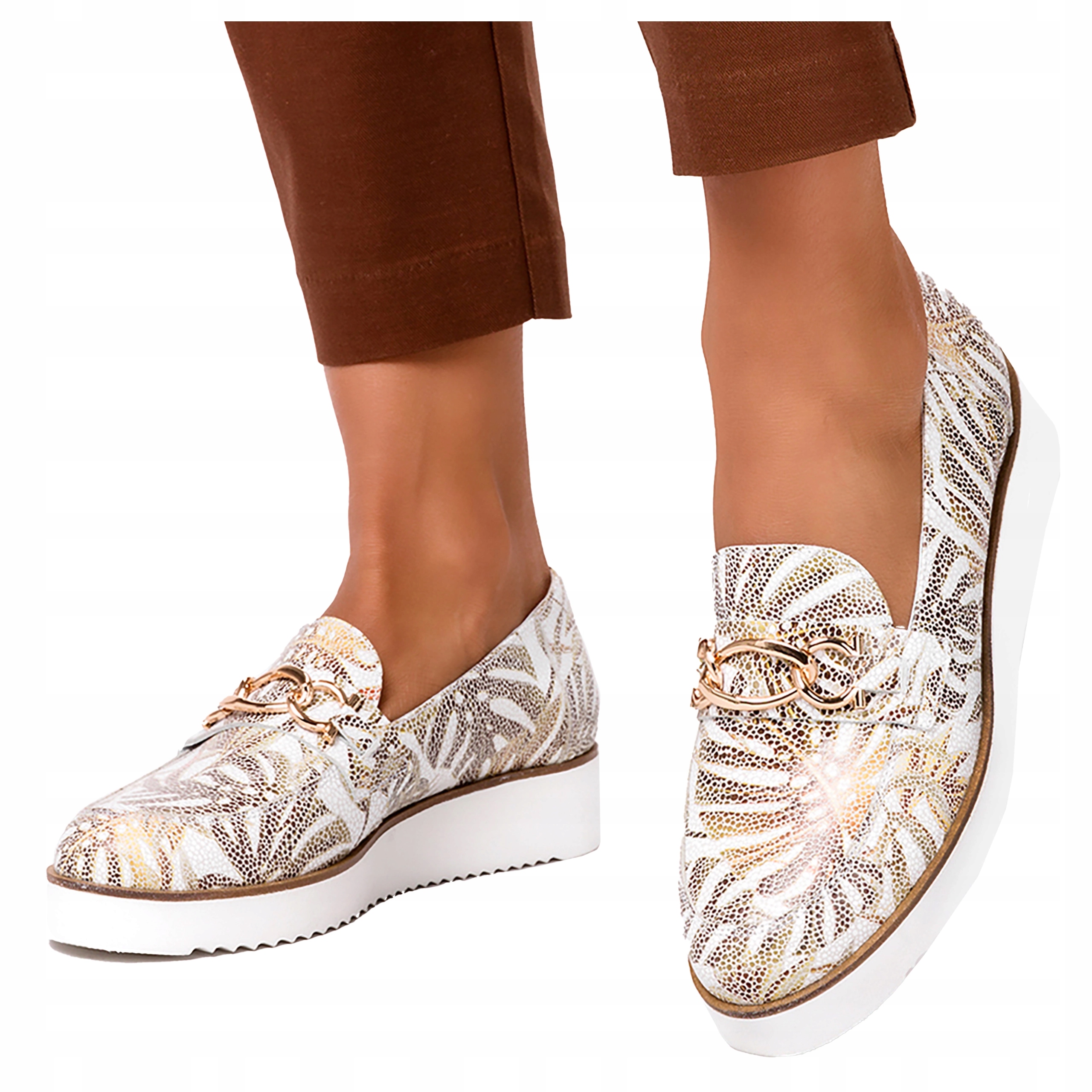 Kožené Dámské Ozdobné Mokasíny Zlatý Řetěz Módní Nazouvací Polobotky vel 37