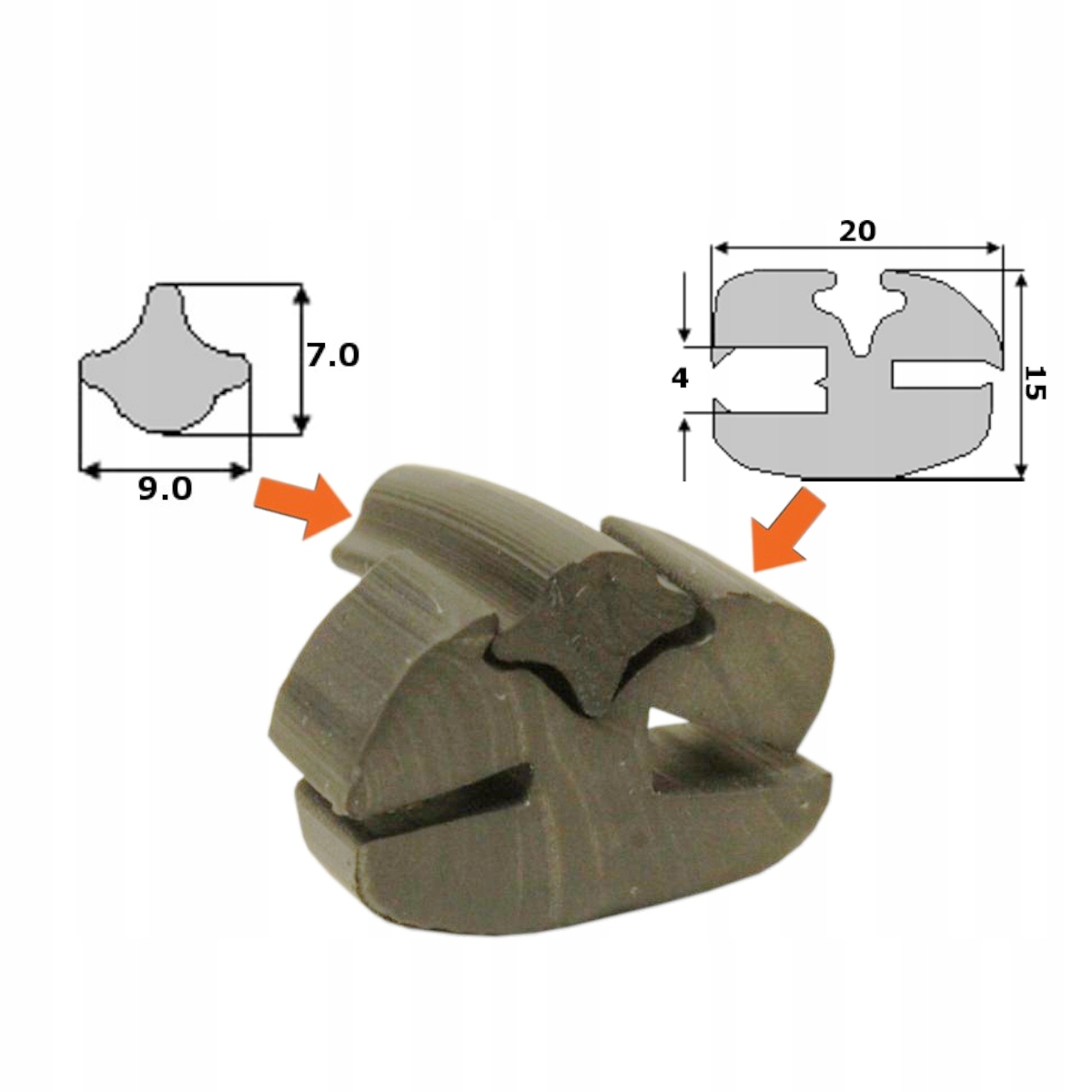 

Uszczelka szyby 20x15 z klinem 9x7mm T-25