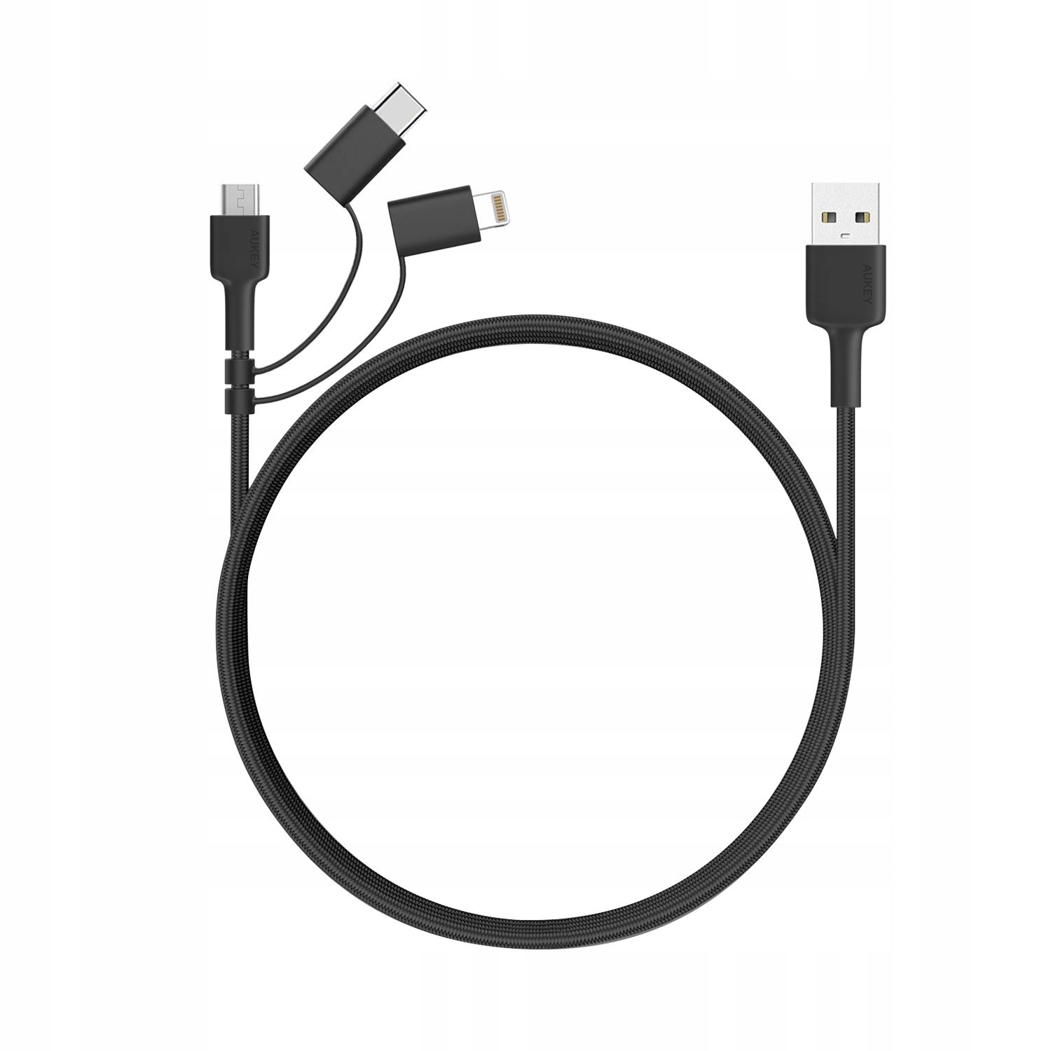 Kabel Aukey USB - USB typ C / microUSB / Lightning 1,2 m czarny
