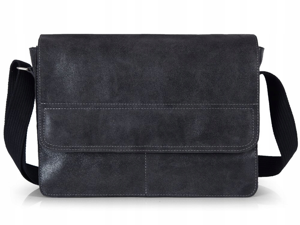 GRAFITOWA SKÓRZANA TORBA LISTONOSZKA NA DOKUMENTY SOLOME BLACKROCK Wzór dominujący bez wzoru