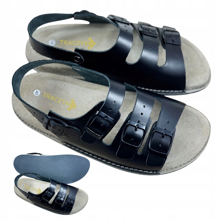 Traczyk Sandály Černé Profilované Přírodní Kůže Fusbet Nastavitelné vel. 42
