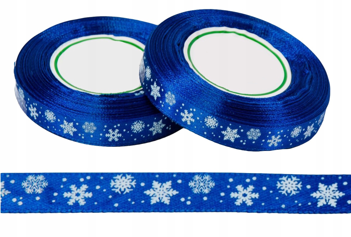 

Tasiemka Wstążka Satynowa Niebieska Śnieżynki 12mm