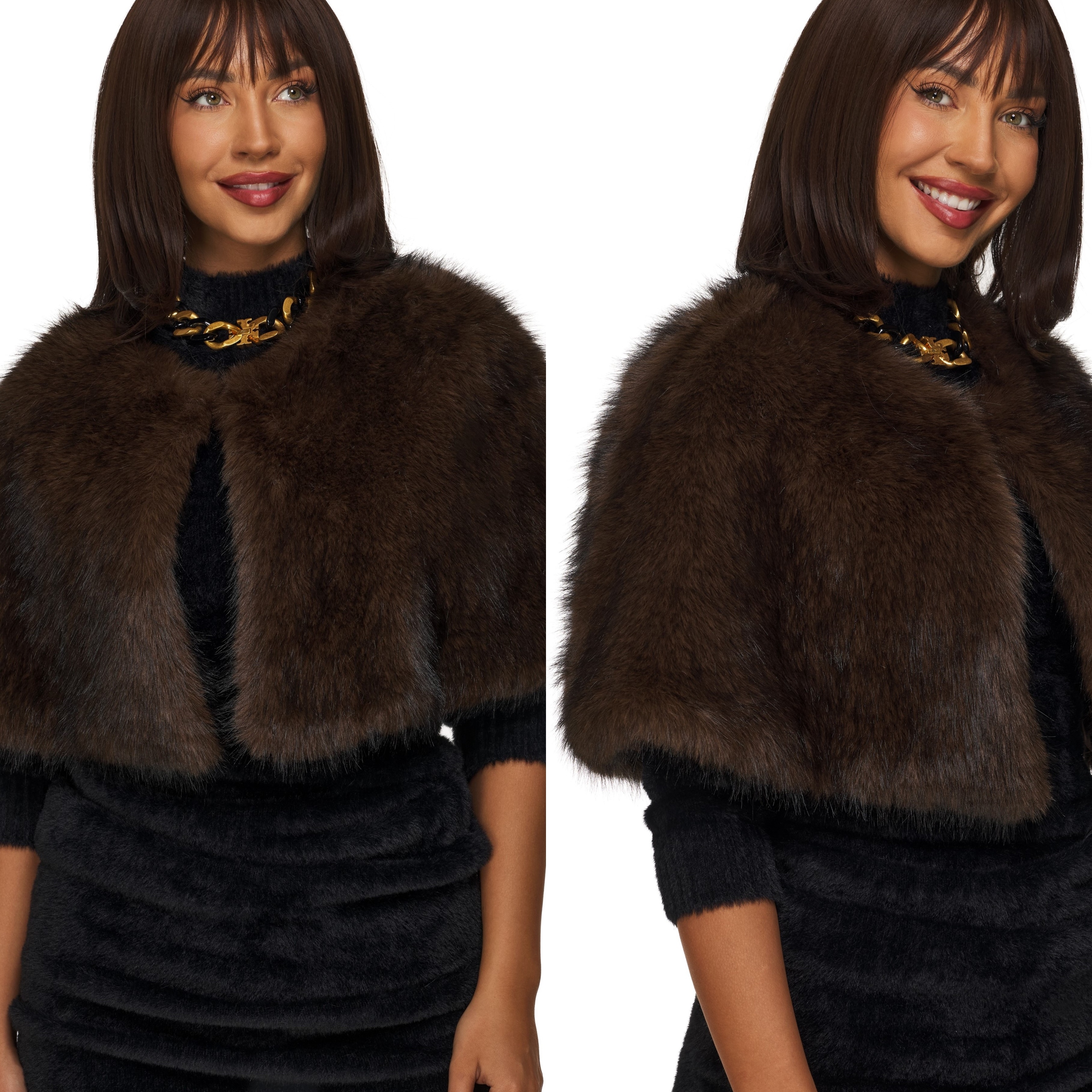 Bolerko Hnědé Přehoz Kožešinový přehoz šál boa Kožešinový Límec hnědý