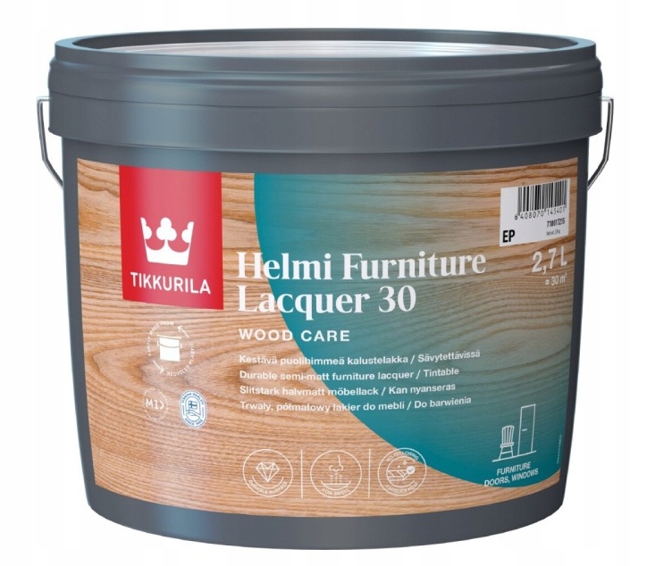 Tikkurila Helmi Furniture Lacquer 2,7 L Bezfarebný Polomatný Lak Na Nábytok