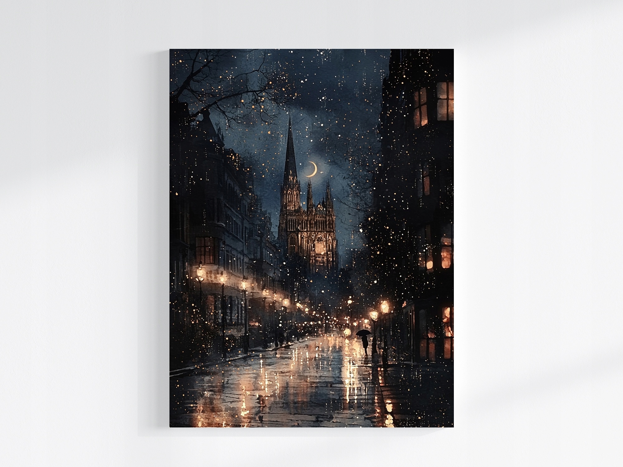 Obraz Na Plátně Canvas Město Ulice Kostel Katedrála Noc Déšť 75x100