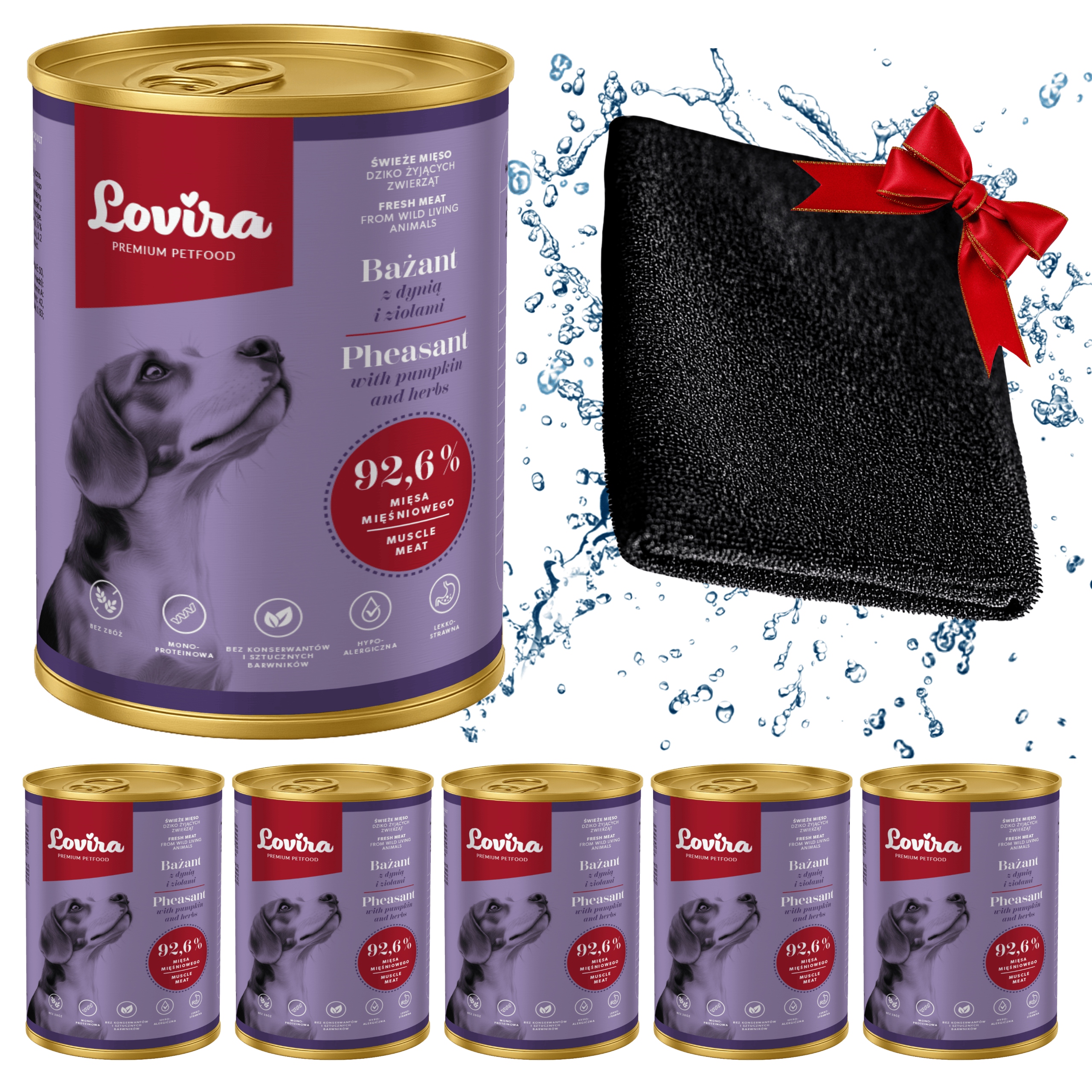 Levně 6x Krmivo Vlhké Bažant 92,6 Plechovka Dárek Ručník pro Psa tlapky Mikrovlákno