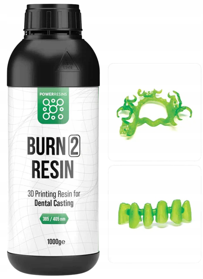 Uv pryskyřice PowerResins Burn 2 Stomatologická 1 kg 1 l pro 3D tiskárnu Trvanlivá