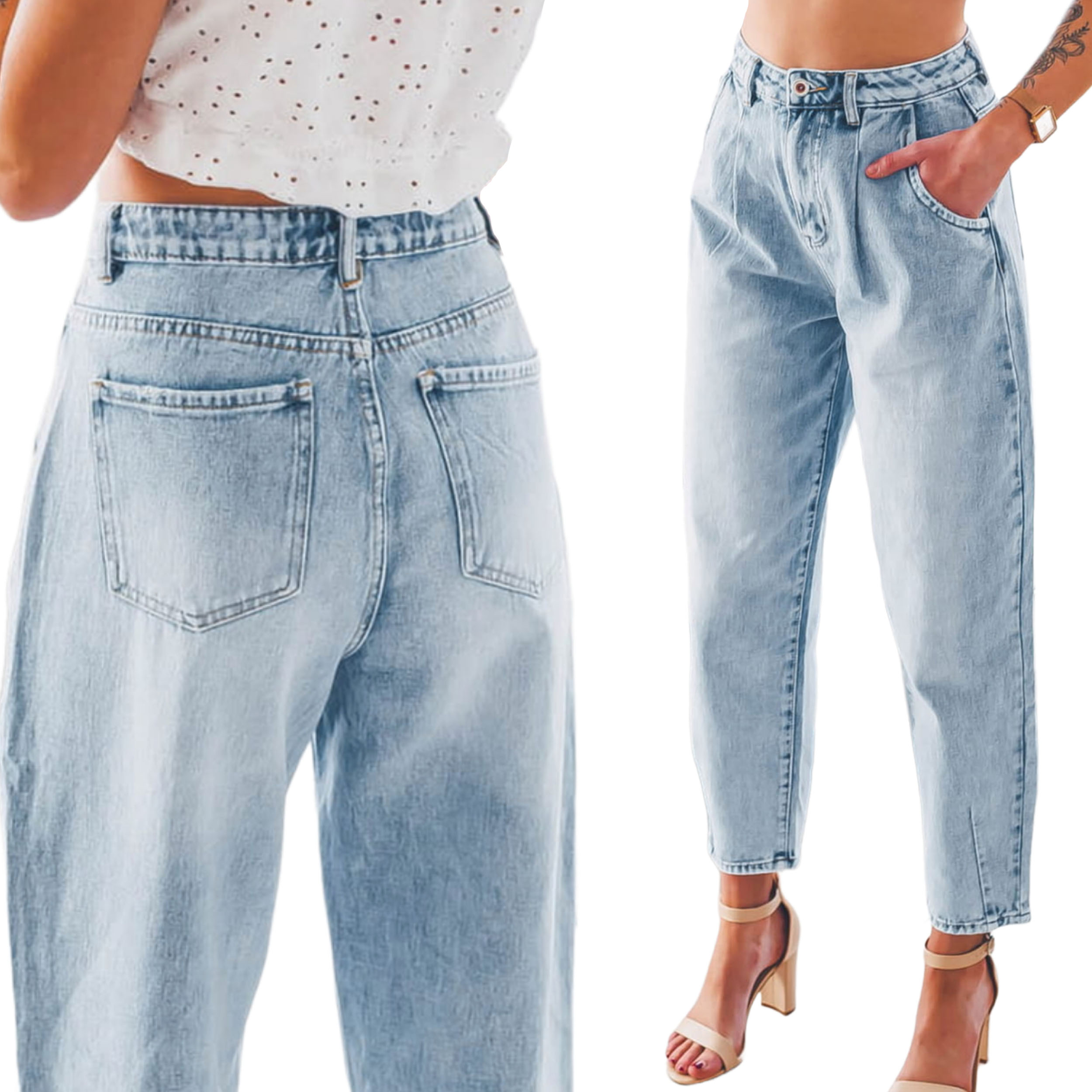 

Damskie jeansowe spodnie jasne slouchy stan L