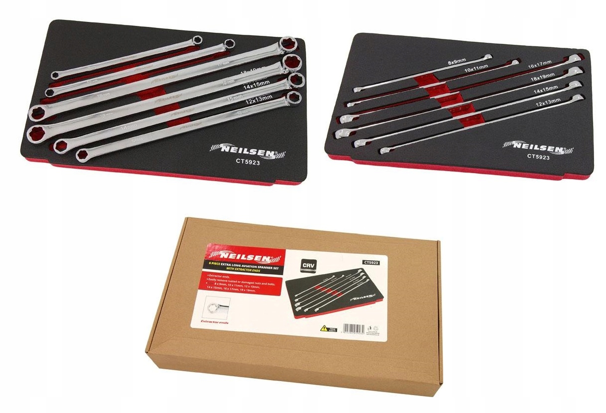 KLUCZE OCZKOWE DO USZKODZONYCH ŚRUB NAKRĘTEK 8-19MM DŁUGIE NEILSEN Marka Neilsen