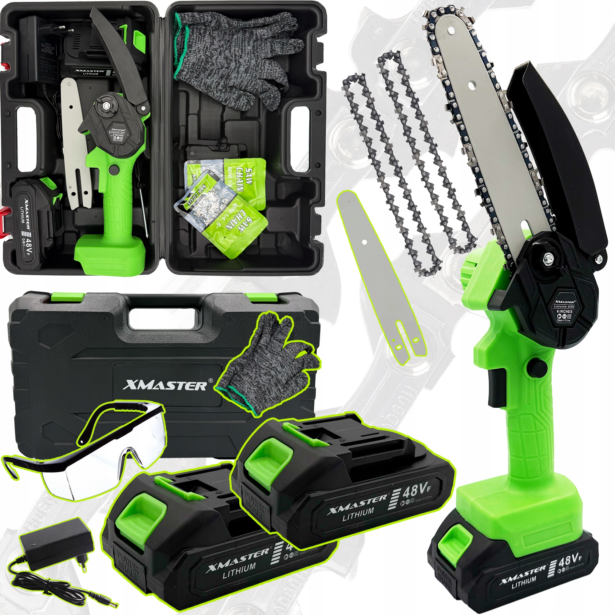 Piła Łańcuchowa Akumulatorowa Mini Pilarka Gałęziówka 2xAKU Duży Zestaw