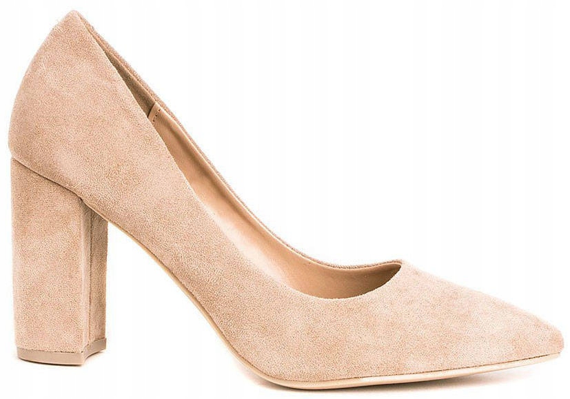 3666 Beżowe Zamszowe Czółenka Na Słupku Szpic 37