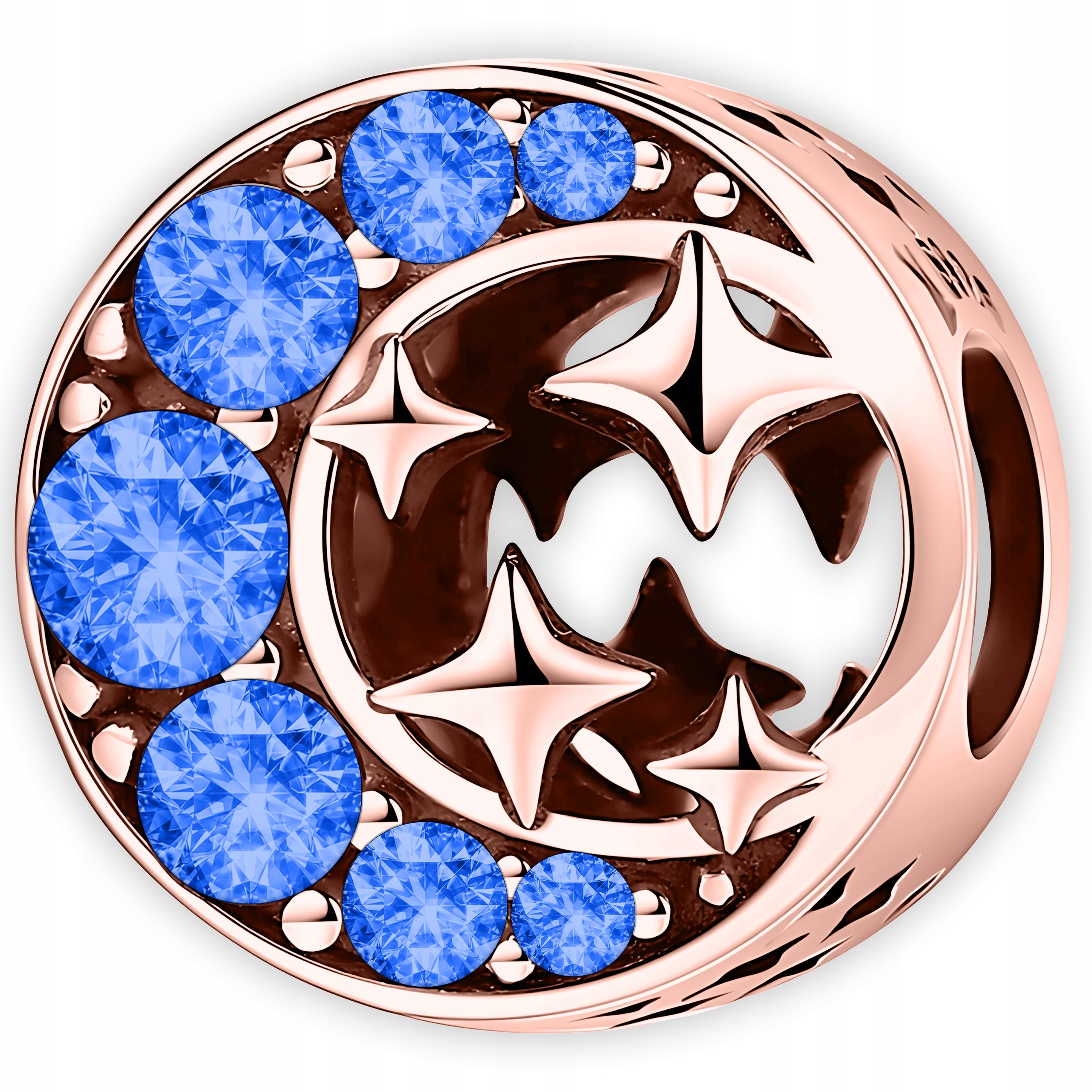 Charms Růžový Měsíc Pozlacený 750 Hvězdy Modré Zirkony Stříbro 925