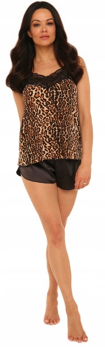 Dámské pyžamo De Lafense Neva L hnědá panterka s krátkými kraťasy jako dárek