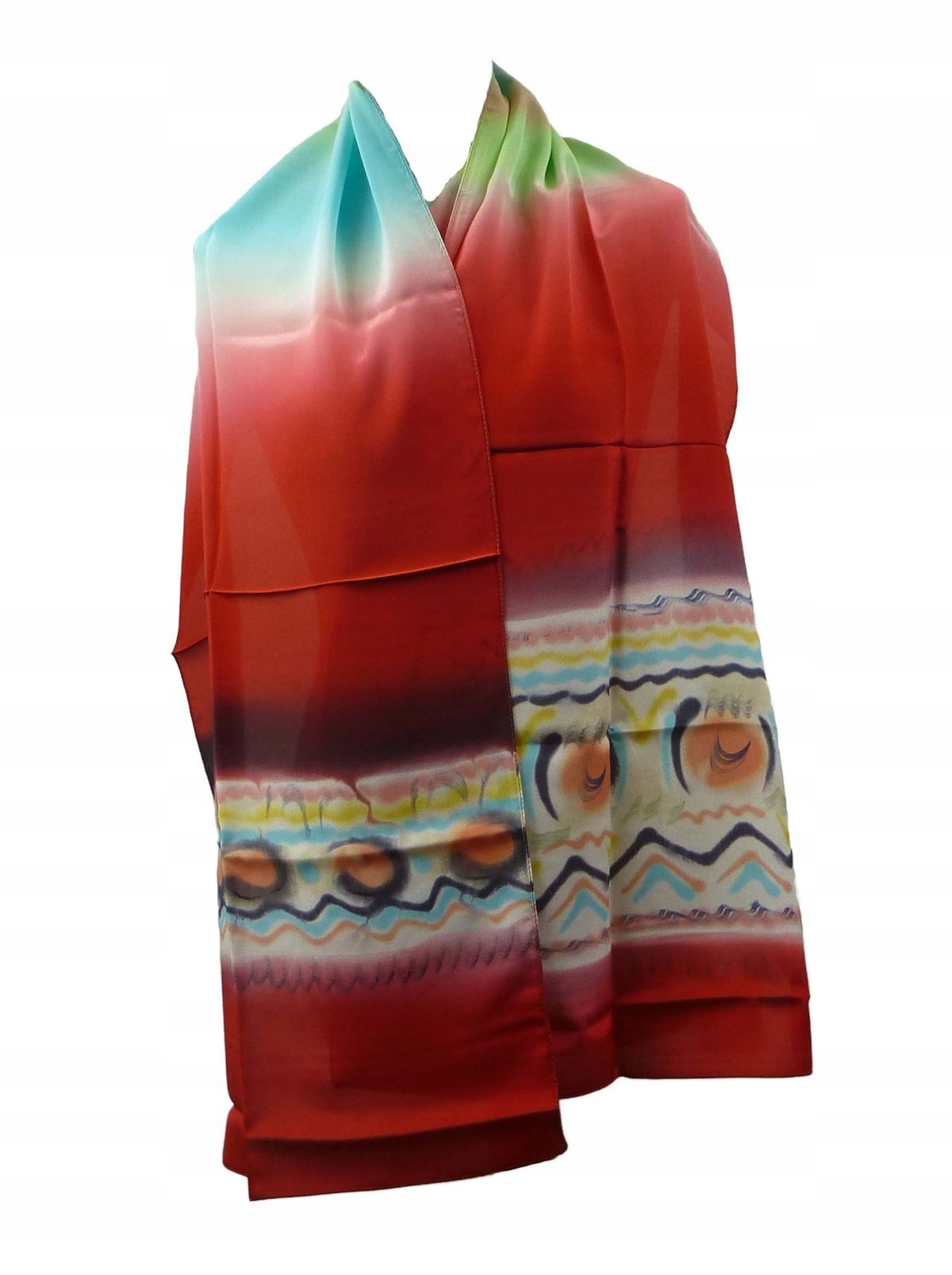 Milanówek hedvábná šála kreslená červená a stezka čtyři živly