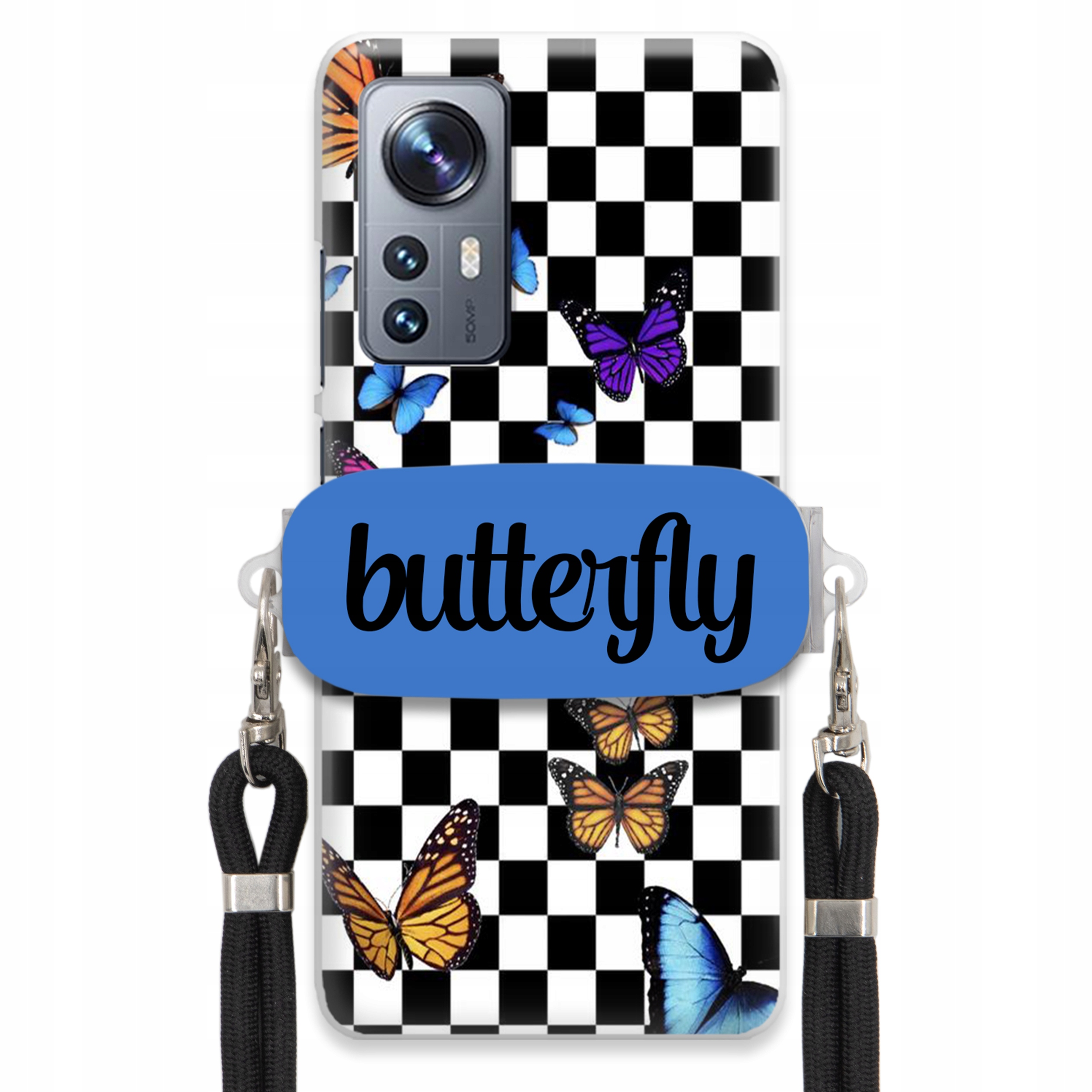 Puzdro Pre Xiaomi 12 5G Puzdro Držiak Obdĺžnikové Čierne Vodítko Butterfly Motýle