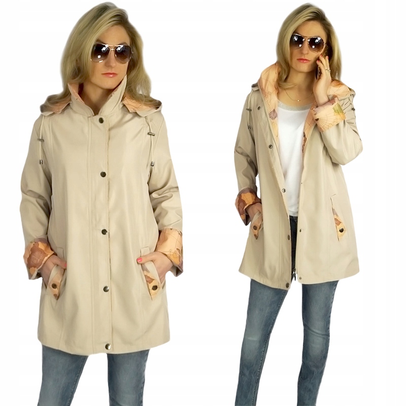 Módní, elegantní, klasická, lehká bunda parka, krátký kabát S Kapucí 2XL/44