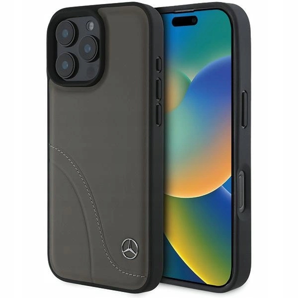 Pouzdro Mercedes Mb Curved Stitches Leather pro iPhone 16 Pro Max hnědé