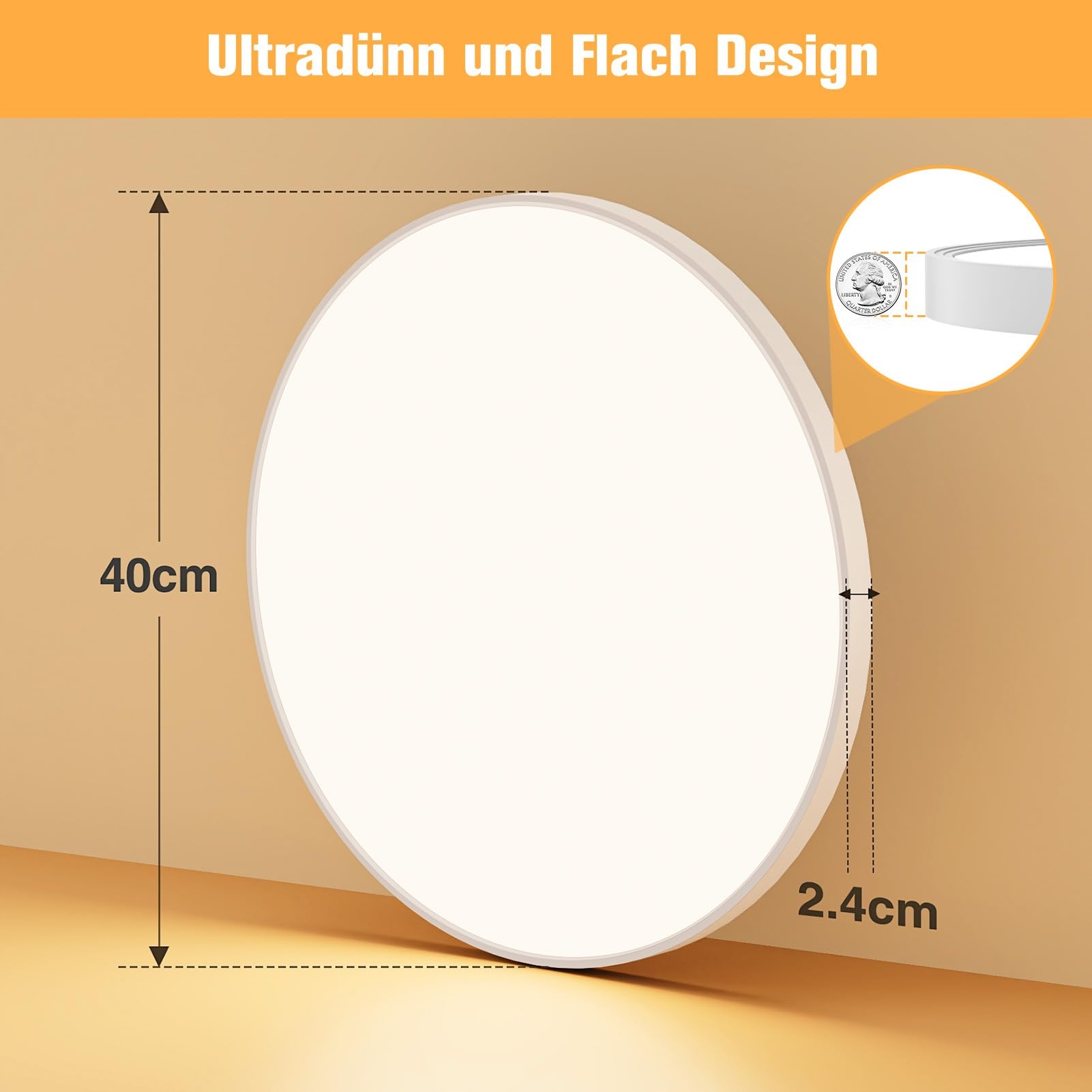 OUILA Lampa Sufitowa LED Okrągła 36W 3000K 3600LM IP44 Do Kuchni Łazienki — miniatura 4