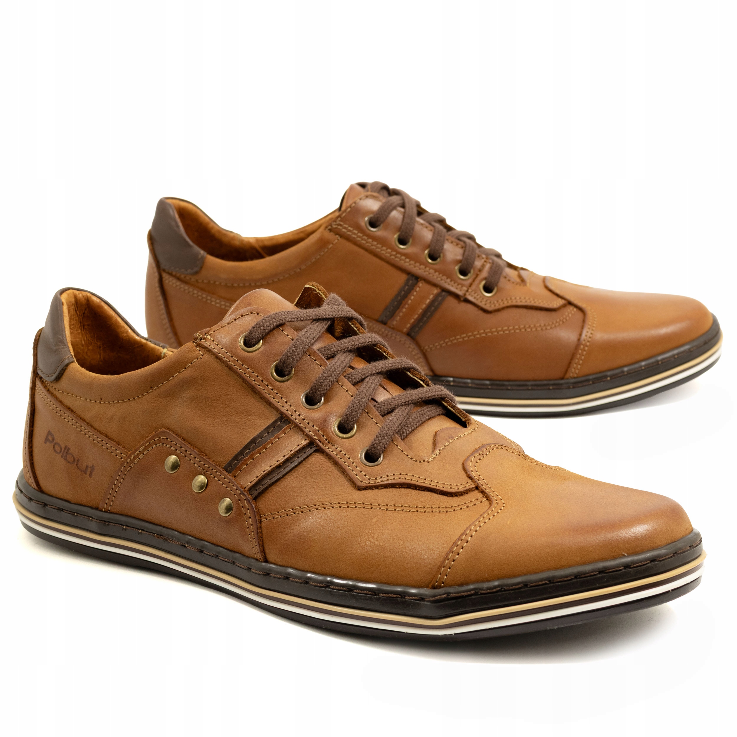 Półbuty męskie skórzane Polbut casual sznurowane 1801 rude 41