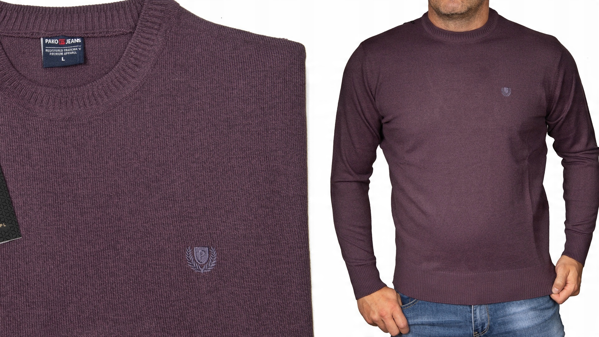 

Sweter męski klasyczny gładki bordowy wełna XXL