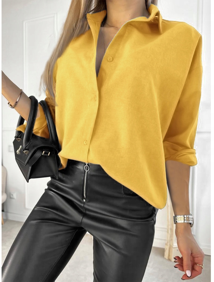 Elegancka KOSZULA DAMSKA bluzka stylowa modna oversize guziki Kolor żółty