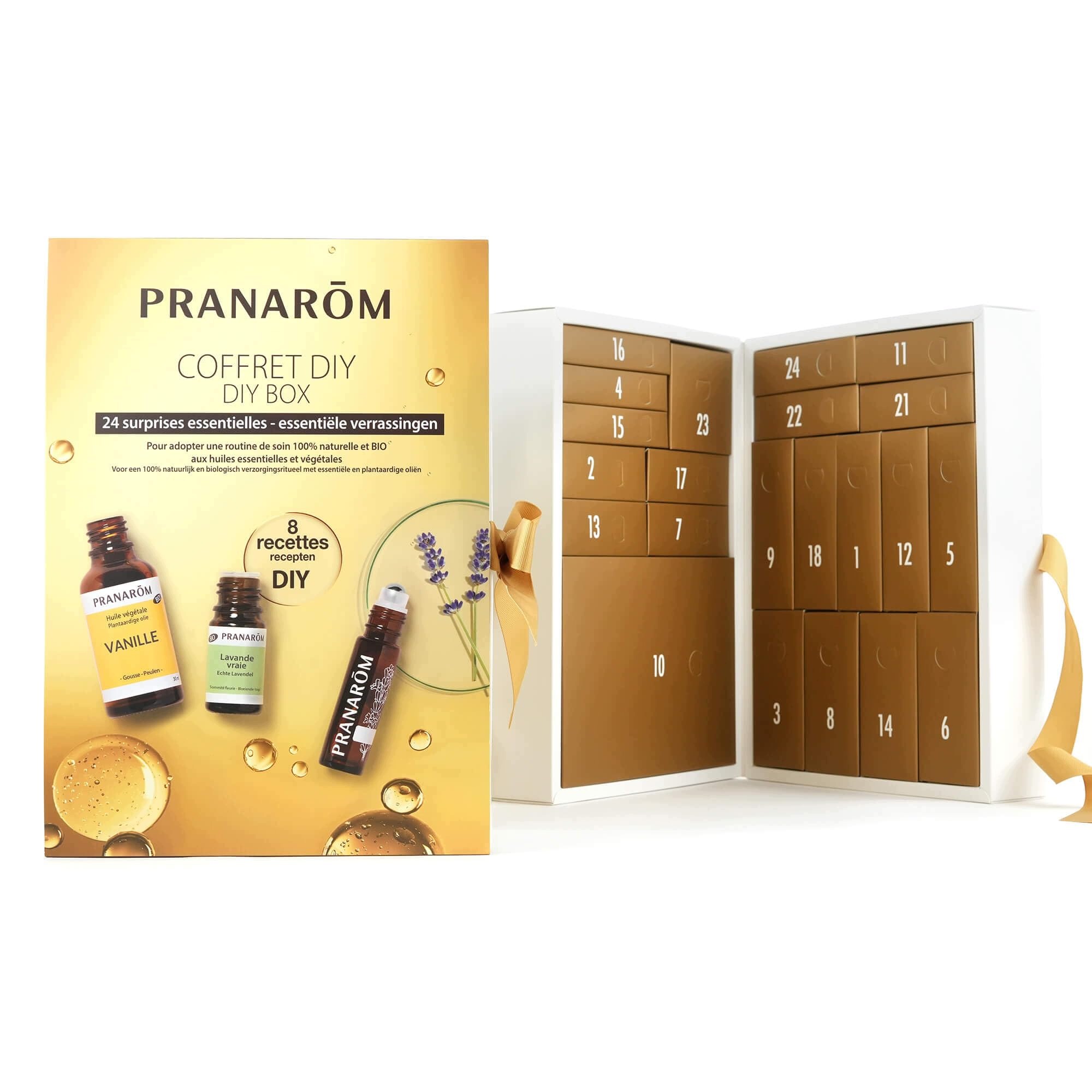 Адвент-календарь Pranarom, 24 сюрприза: 6 эфирных масел, 4 растительных масла и аксессуары