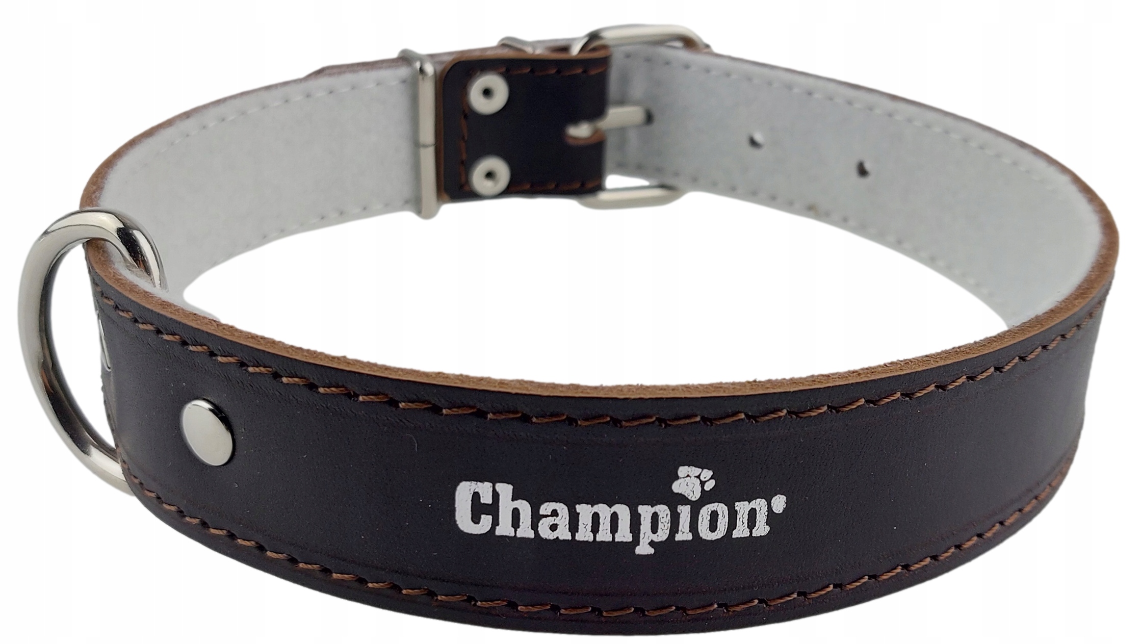 Levně Obojek pro psa Lícová kůže Polský Výrobce Champion 65 cm/3,5 cm Hnědá