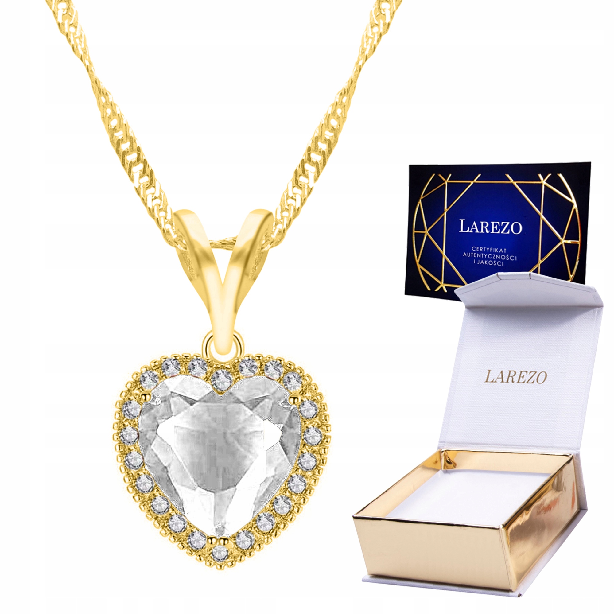 Zlatý Náhrdelník Srdce Srdíčko Lesklé Zirkony Křišťály Love Stříbro 925