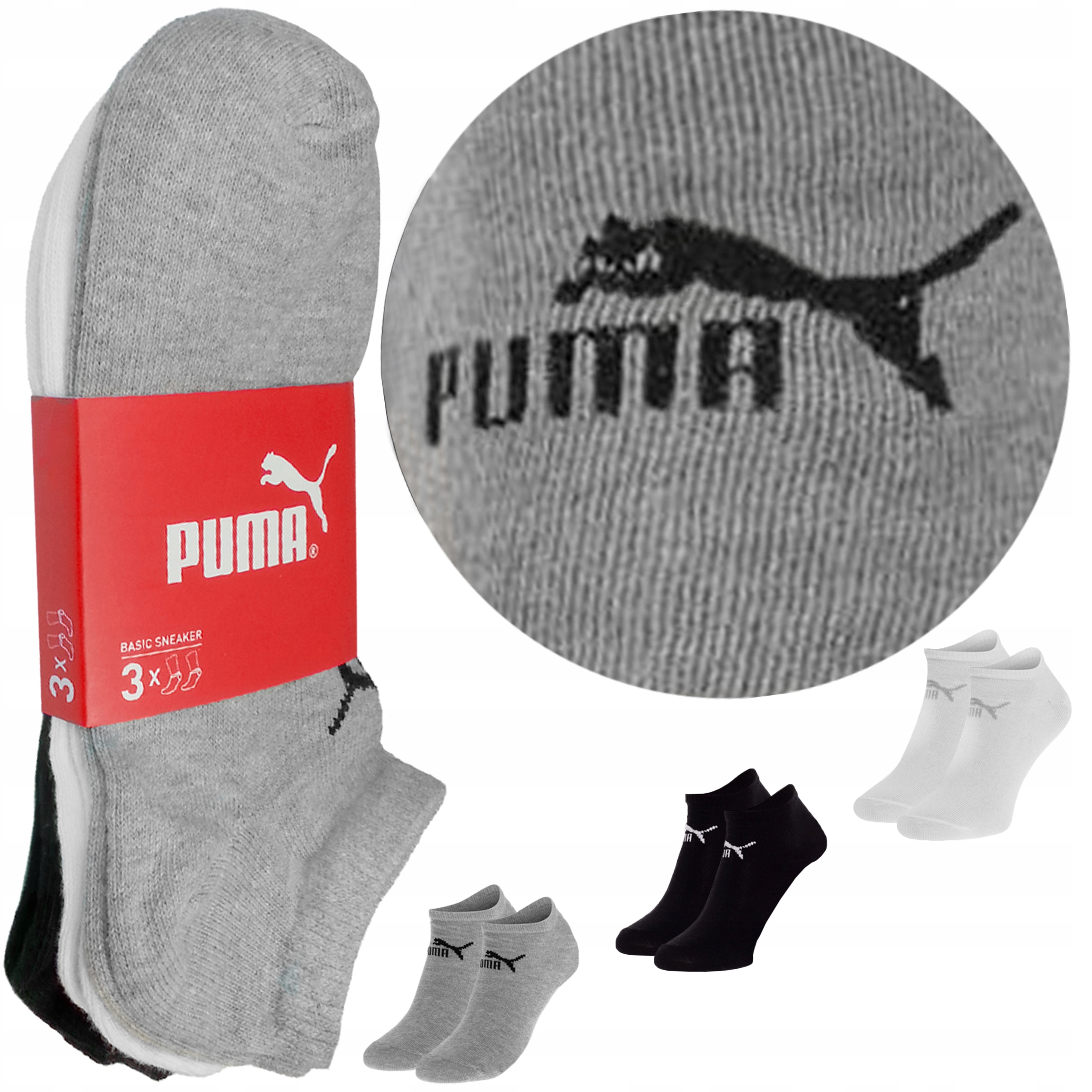 PUMA BASIC STOPKI , 3 KOLORY Unisex , 3 Pary 39-42
