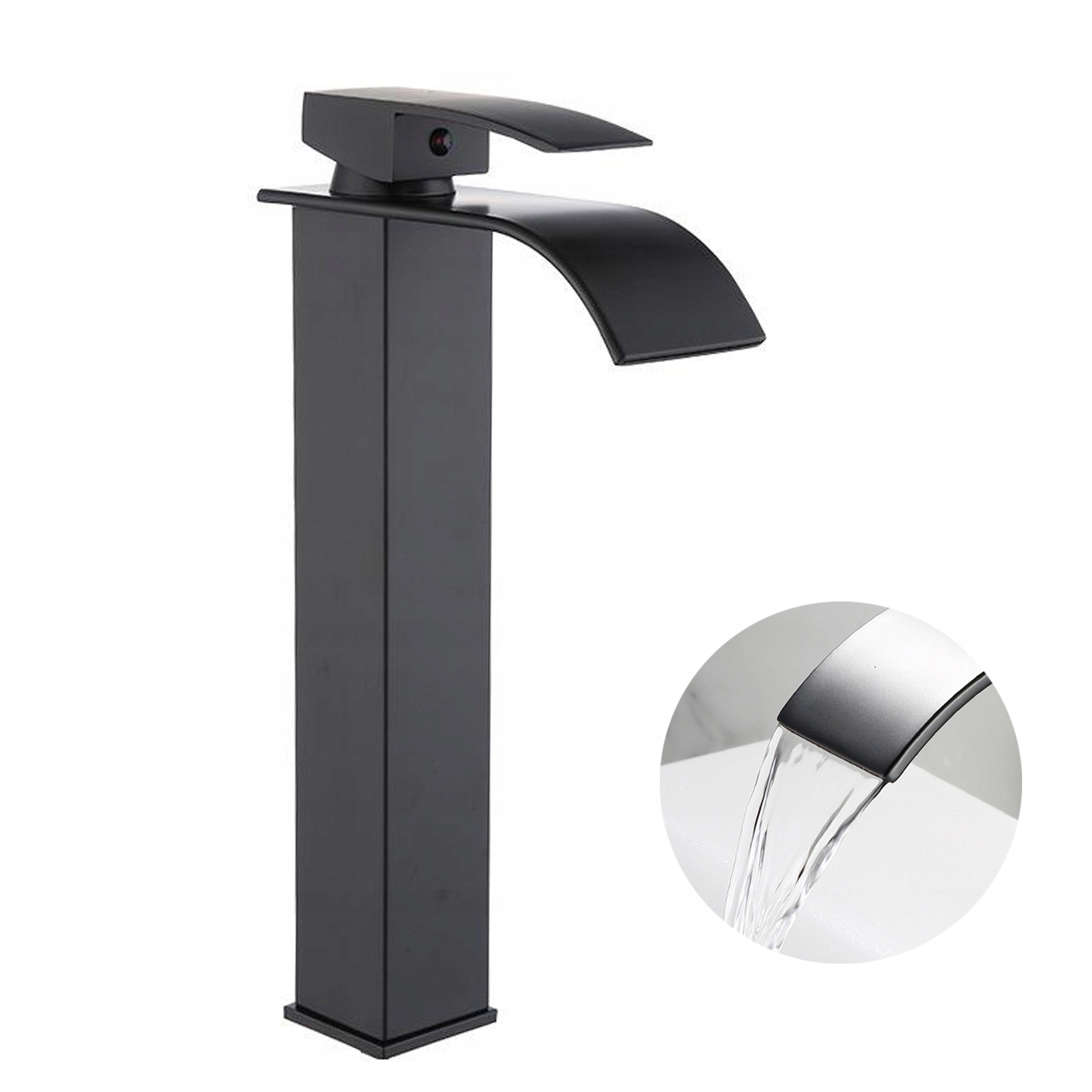 Umyvadlová Baterie Ocel Vysoká Černá Matná Na Desku, Stojící Vodopád