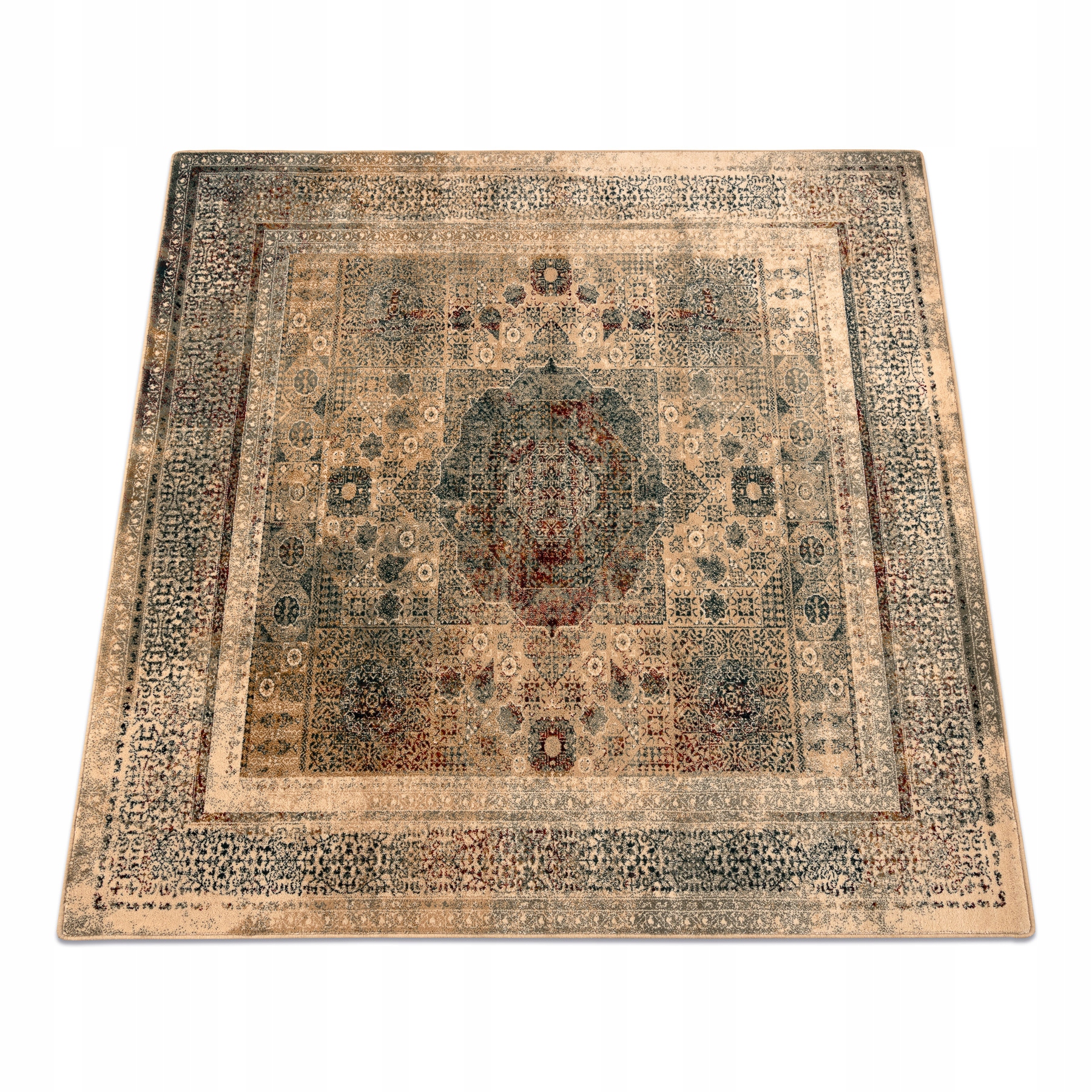 Dywan Do Salonu wełna Omega Mamluk Rozeta vintage krem Kwadrat 135x135 cm