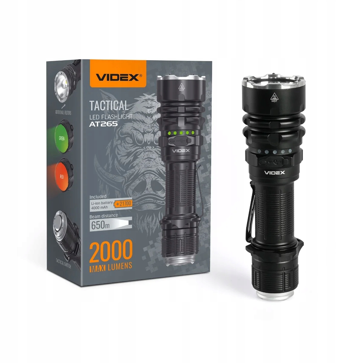Taktická svítilna Videx 20 W, Led, 2000 lm, 650 m, IP68, akumulátor 117 h