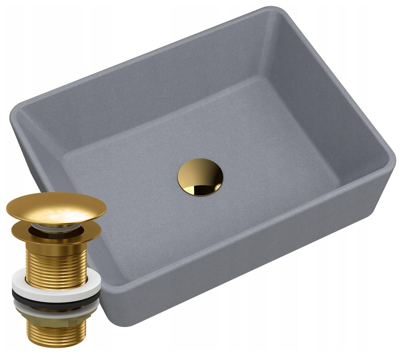 Granitové Umývadlo Na Dosku Sivé Zlatý Odtok