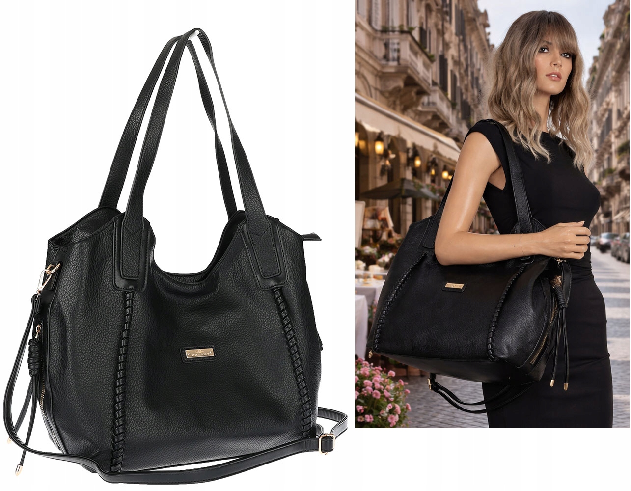 Dámská taška Shopper Taška přes rameno velká, prostorná CH2166 Černá