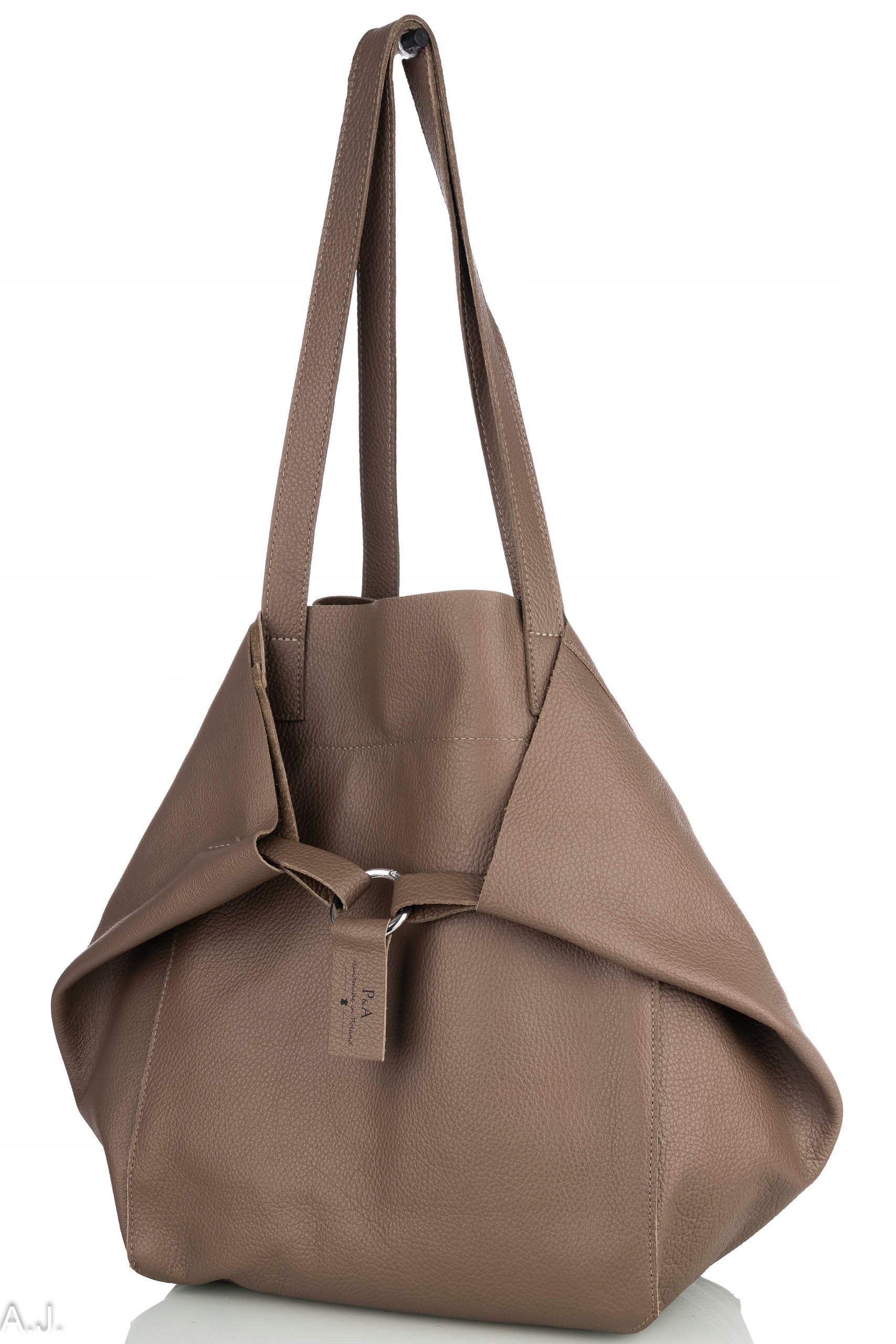 Kožená kabelka velká taška z kůže béžová prostorná shopper polský výrobek