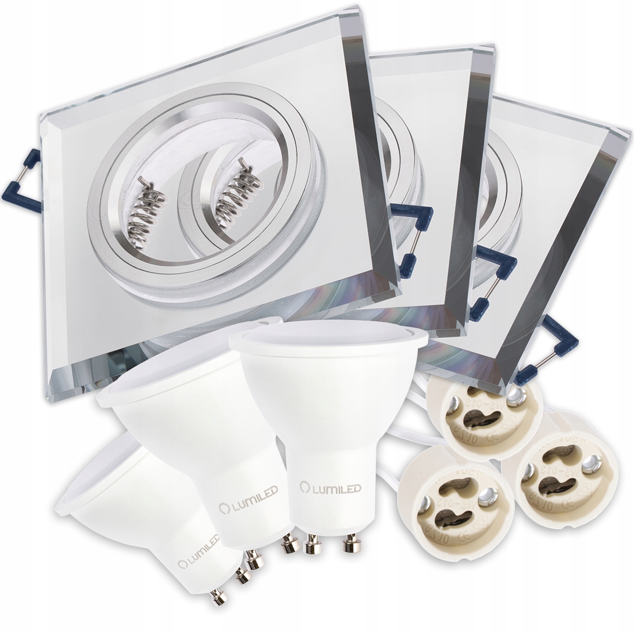 Zestaw 3x oprawa halogenowa SZKLANA kwa + LED GU10