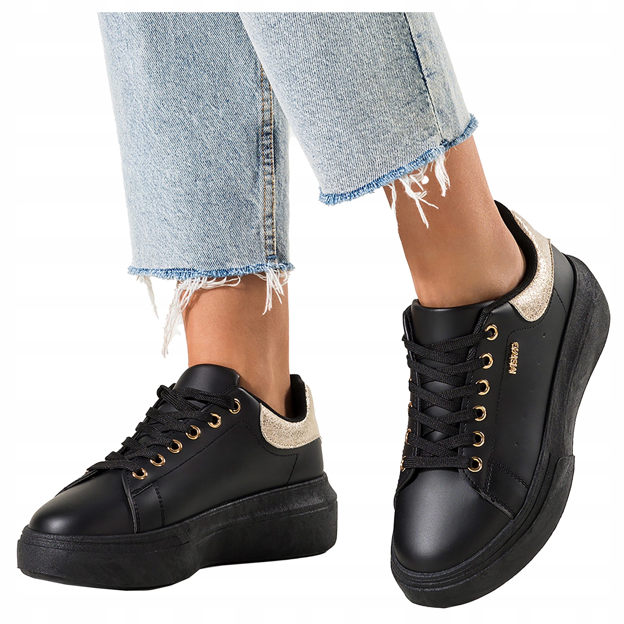 Czarne Sneakersy Damskie Na Platformie Sportowe Sznurowane r 39