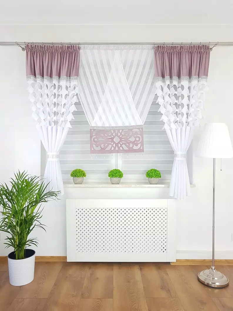 Panel Dekoracyjny Z Zasłonami Pastelowy Róż Panel Ażurowy Do Salonu Komplet