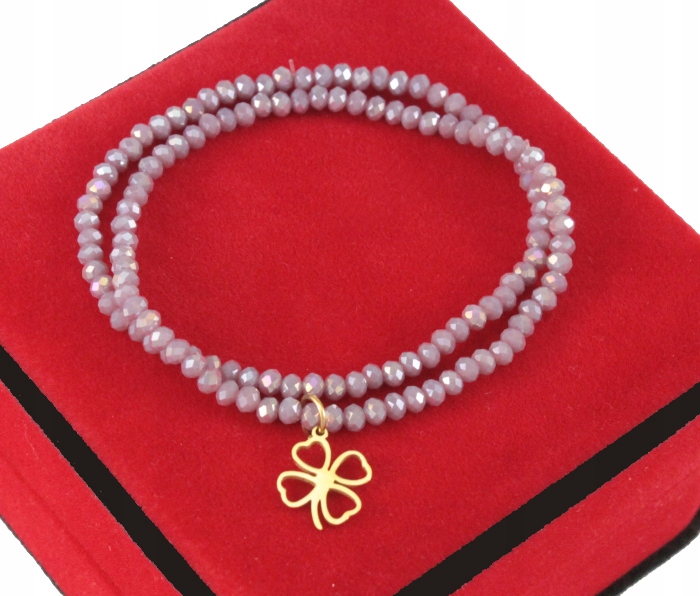 

Bransoletka Koraliki Wrzosowe Koniczynka Stal 316L