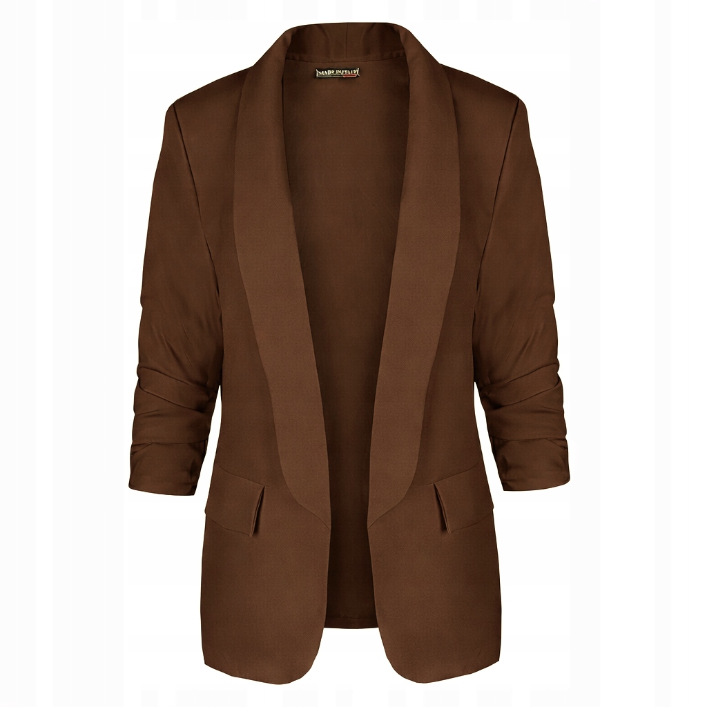 Marynarka Damska Drapowany Rękaw Żakiet Duże Rozmiary Brązowy 38